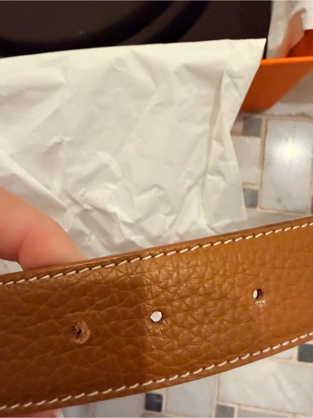 Hermes Brown Leather Belt with Gold H Buckle